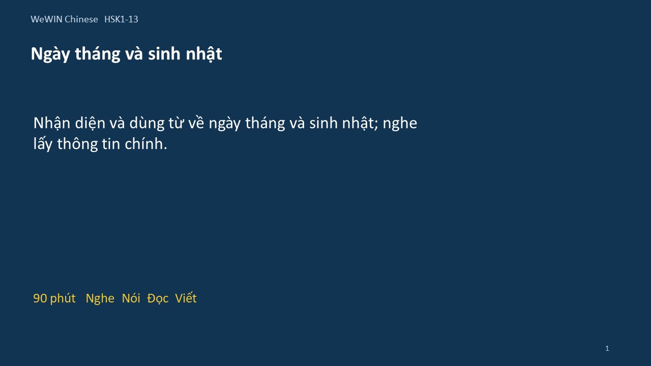 Slide 1/14 · Ngày tháng và sinh nhật Từ vựng và nghe