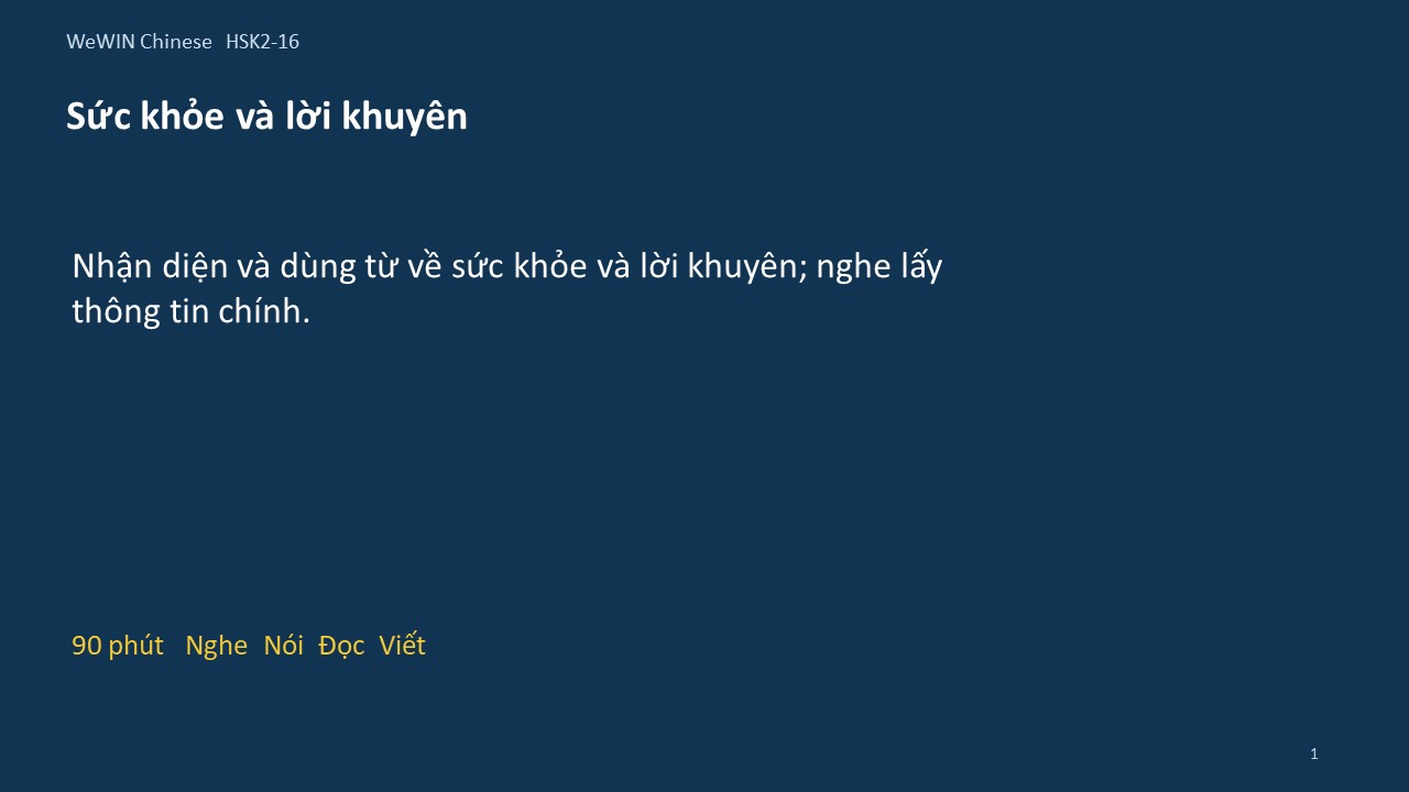 Slide 1/14 · Sức khỏe và lời khuyên Từ vựng và nghe