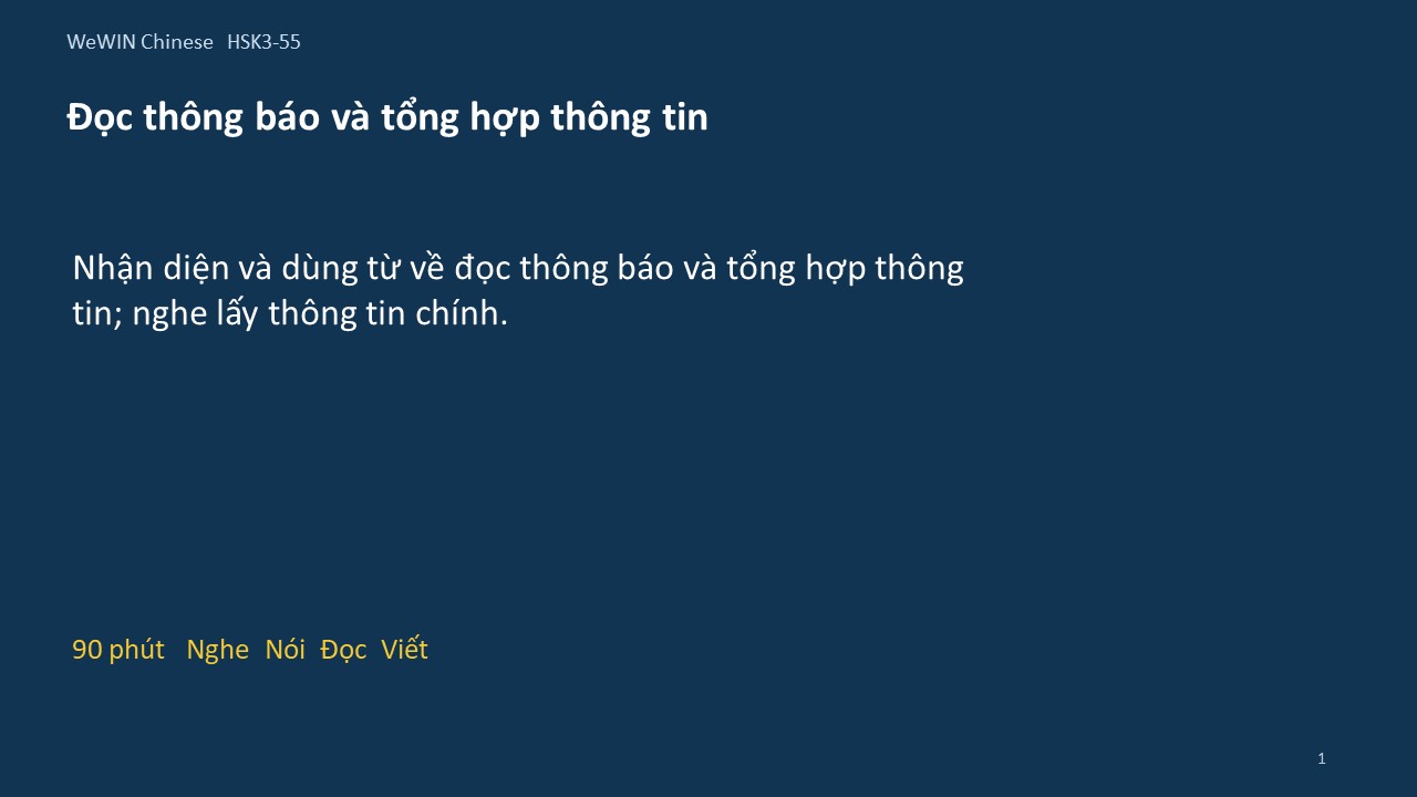 Slide 1/14 · Đọc thông báo và tổng hợp thông tin Từ vựng và nghe